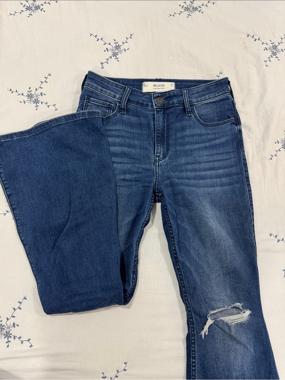 Hollister Women’s Medium Blue Flare Jeans with Distressed Knee